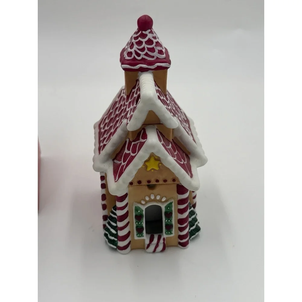 Vintage Handpainted Porcelain Gingerbread Church Scenter Candle